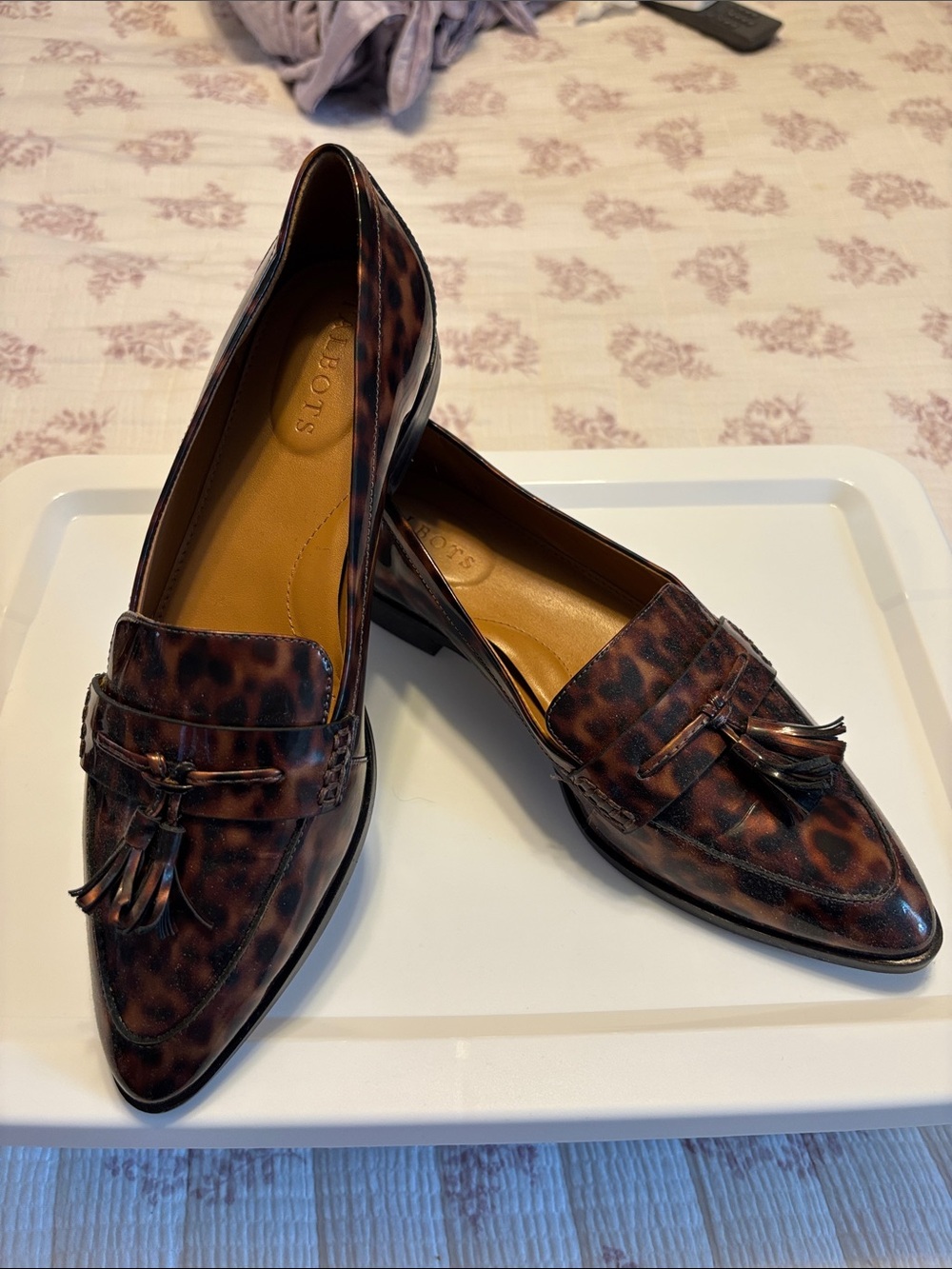 Talbots - Tassel Pointed-Toe Loafers in Brown Leopard Print